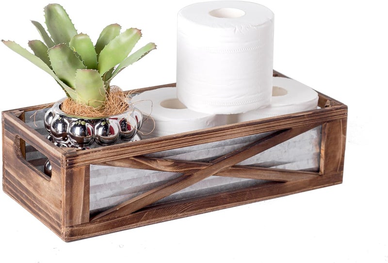 Venalys Wooden Toilet Tank Basket, Rustic Bathroom Decor Box, Farmhouse Toilet Paper Organizer Holder, Decorative Bathroom Storage Basket, Barn Door (Brown) - Image 1